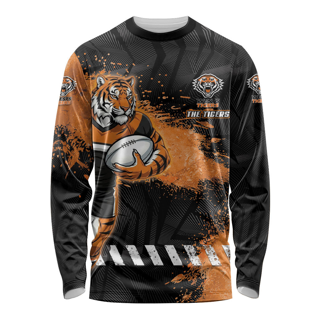Personalized Wests Tigers Rugby Long Sleeve Shirt Tiger Mascot - Sporty Splash Art Style