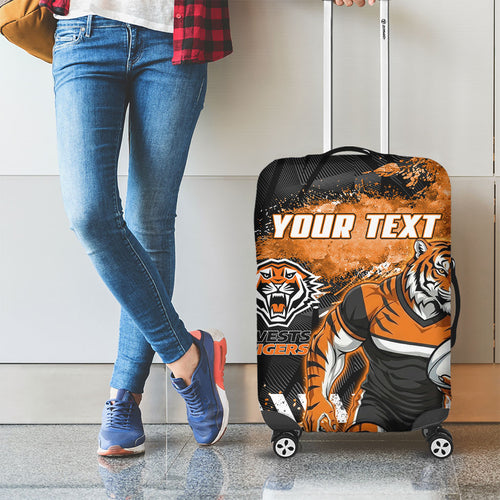 Personalized Wests Tigers Rugby Luggage Cover Tiger Mascot - Sporty Splash Art Style