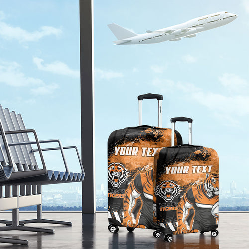 Personalized Wests Tigers Rugby Luggage Cover Tiger Mascot - Sporty Splash Art Style