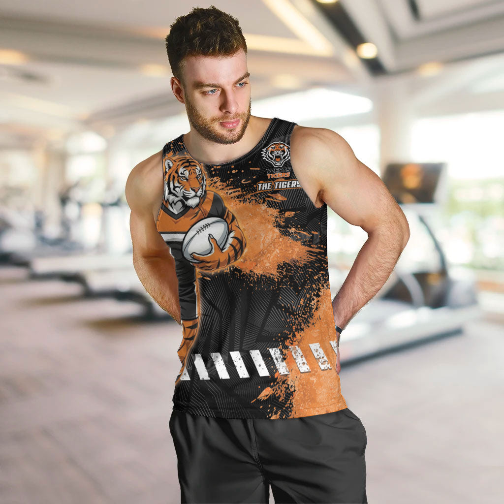 Personalized Wests Tigers Rugby Men Tank Top Tiger Mascot - Sporty Splash Art Style