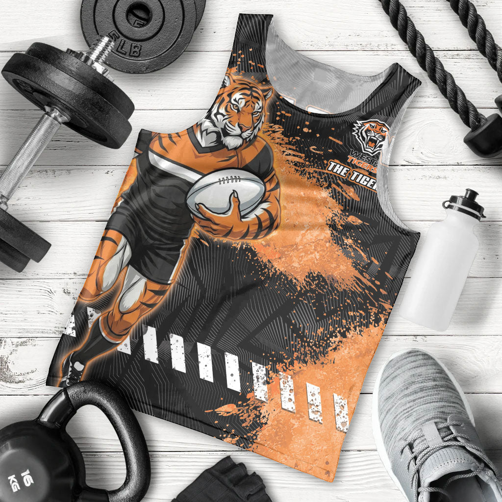 Personalized Wests Tigers Rugby Men Tank Top Tiger Mascot - Sporty Splash Art Style