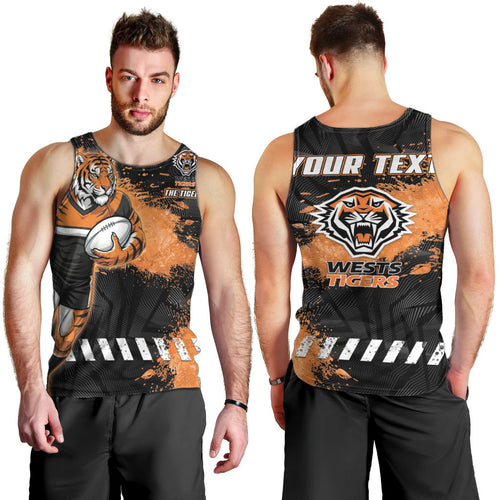 Personalized Wests Tigers Rugby Men Tank Top Tiger Mascot - Sporty Splash Art Style