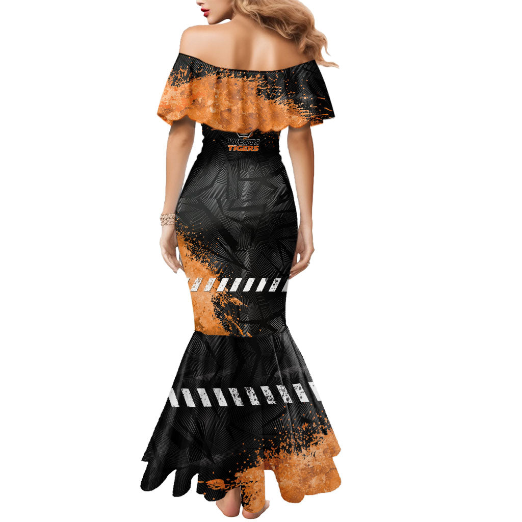 Personalized Wests Tigers Rugby Mermaid Dress Tiger Mascot - Sporty Splash Art Style