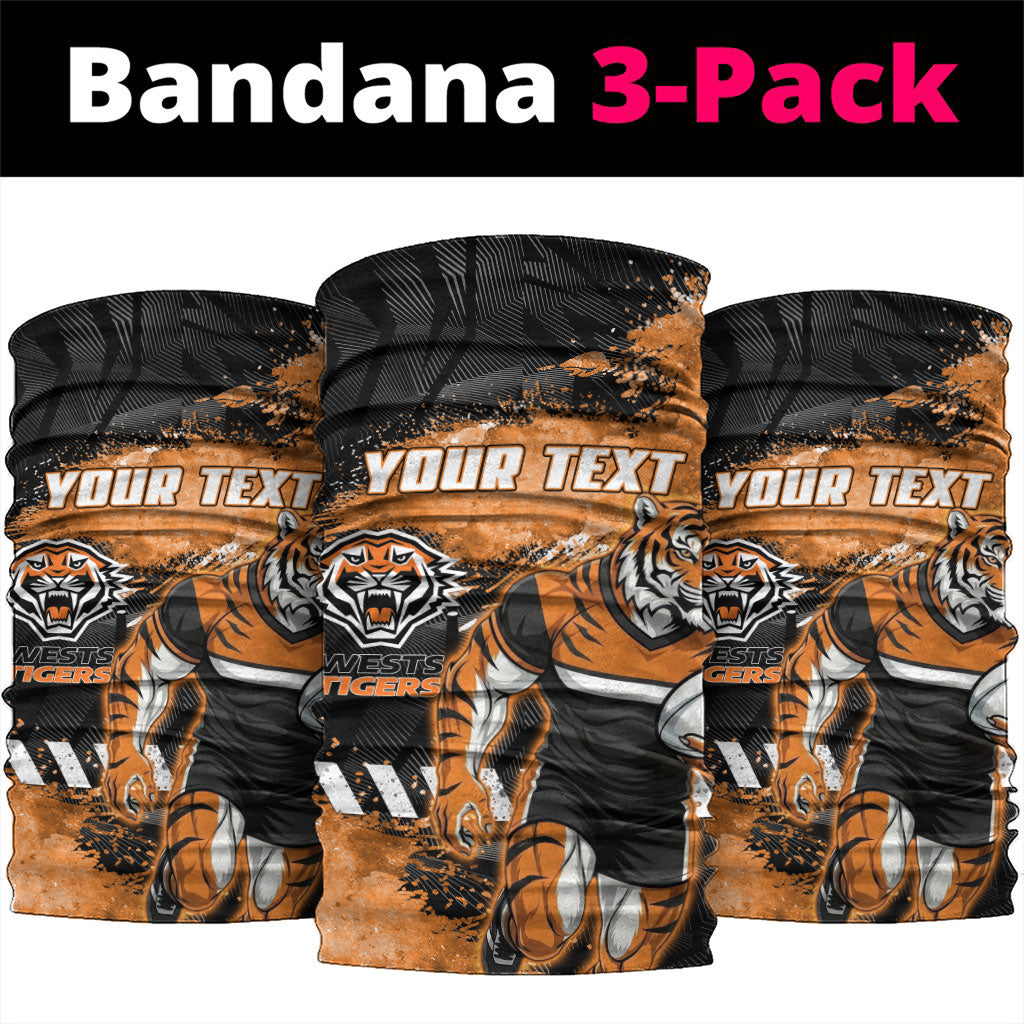 Personalized Wests Tigers Rugby Neck Gaiter Tiger Mascot - Sporty Splash Art Style