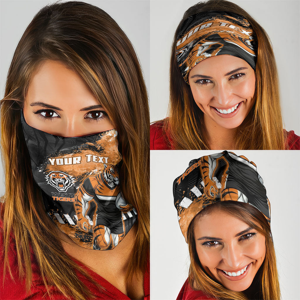 Personalized Wests Tigers Rugby Neck Gaiter Tiger Mascot - Sporty Splash Art Style