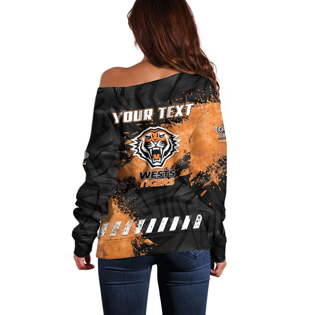Personalized Wests Tigers Rugby Off Shoulder Sweater Tiger Mascot - Sporty Splash Art Style