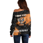 Personalized Wests Tigers Rugby Off Shoulder Sweater Tiger Mascot - Sporty Splash Art Style