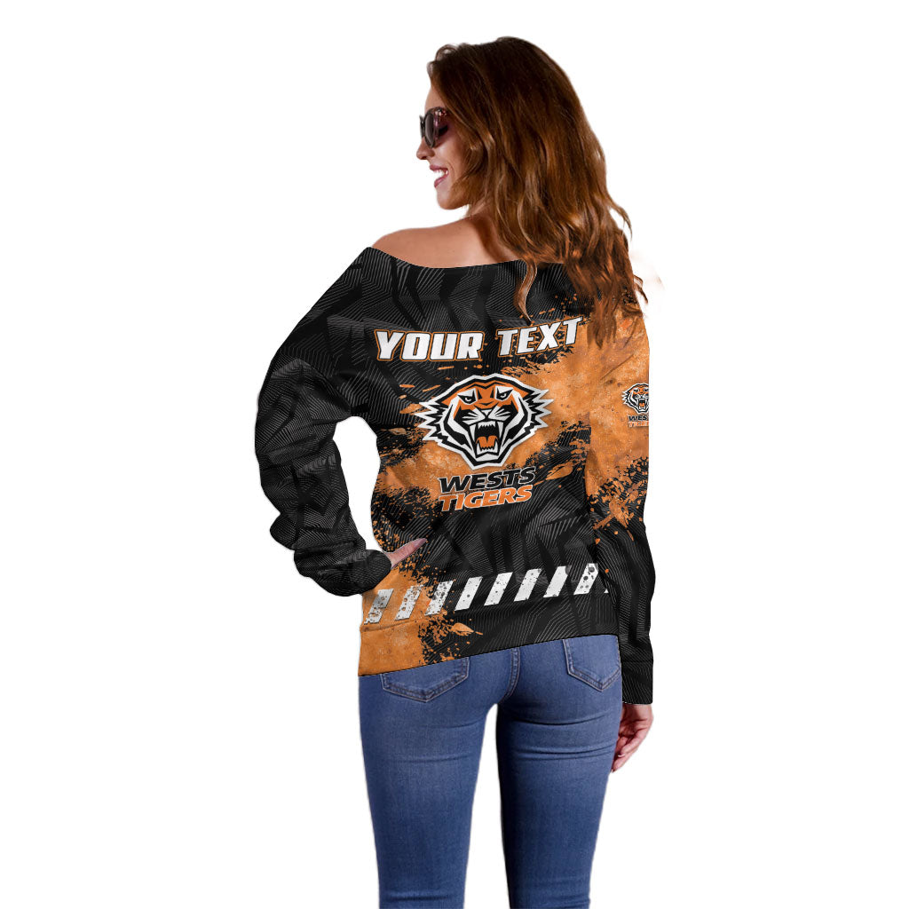 Personalized Wests Tigers Rugby Off Shoulder Sweater Tiger Mascot - Sporty Splash Art Style