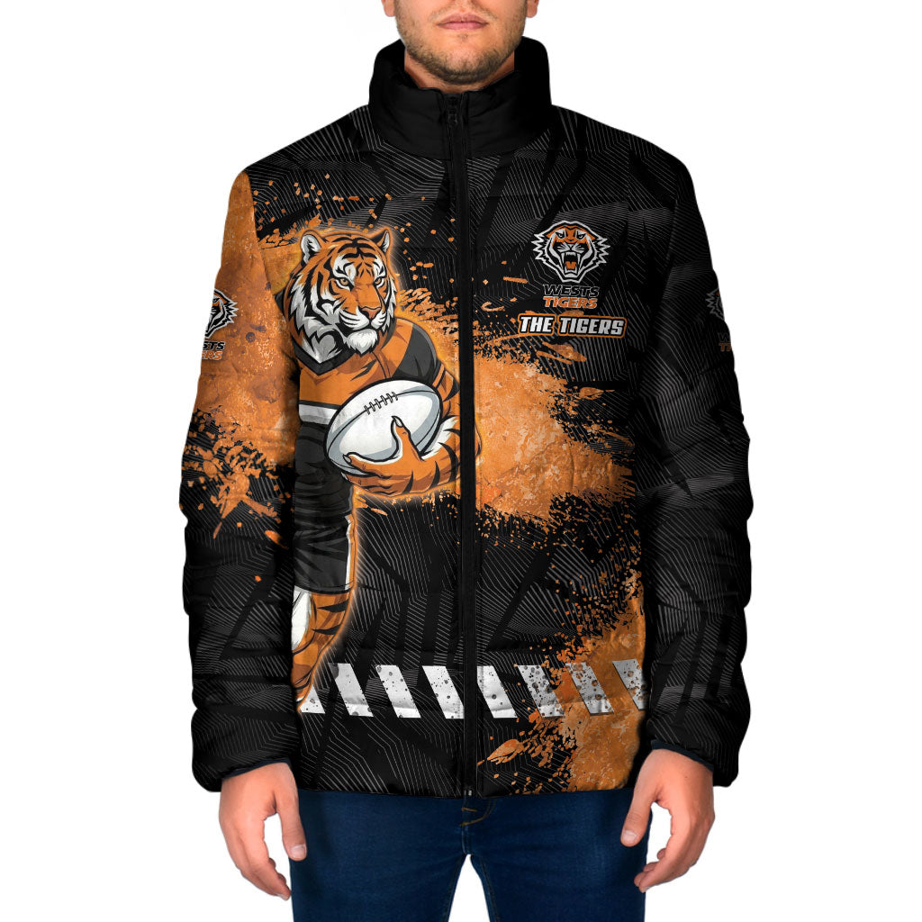 Personalized Wests Tigers Rugby Padded Jacket Tiger Mascot - Sporty Splash Art Style