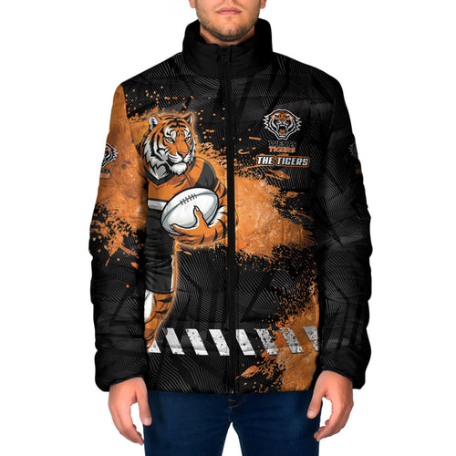 Personalized Wests Tigers Rugby Padded Jacket Tiger Mascot - Sporty Splash Art Style