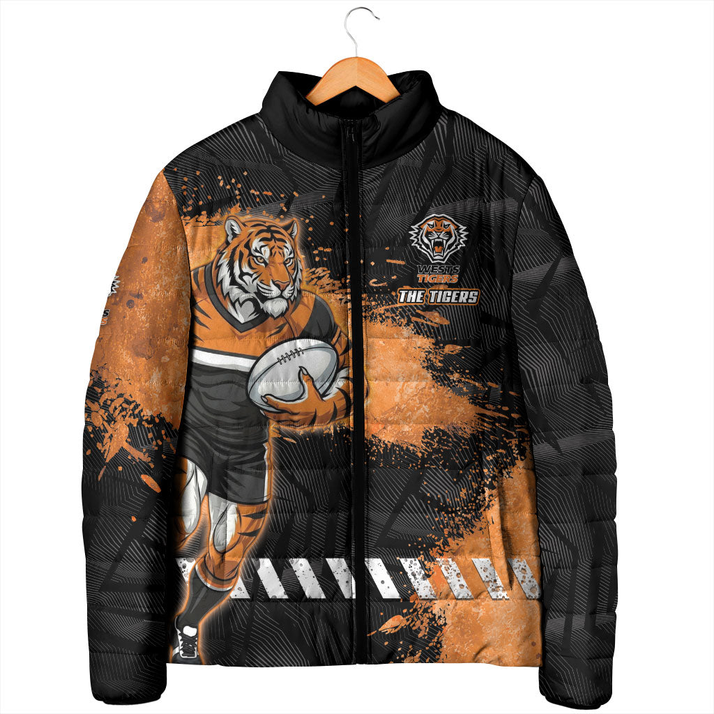Personalized Wests Tigers Rugby Padded Jacket Tiger Mascot - Sporty Splash Art Style