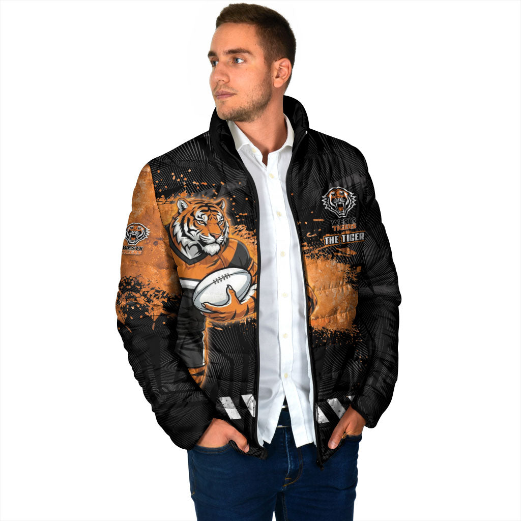 Personalized Wests Tigers Rugby Padded Jacket Tiger Mascot - Sporty Splash Art Style