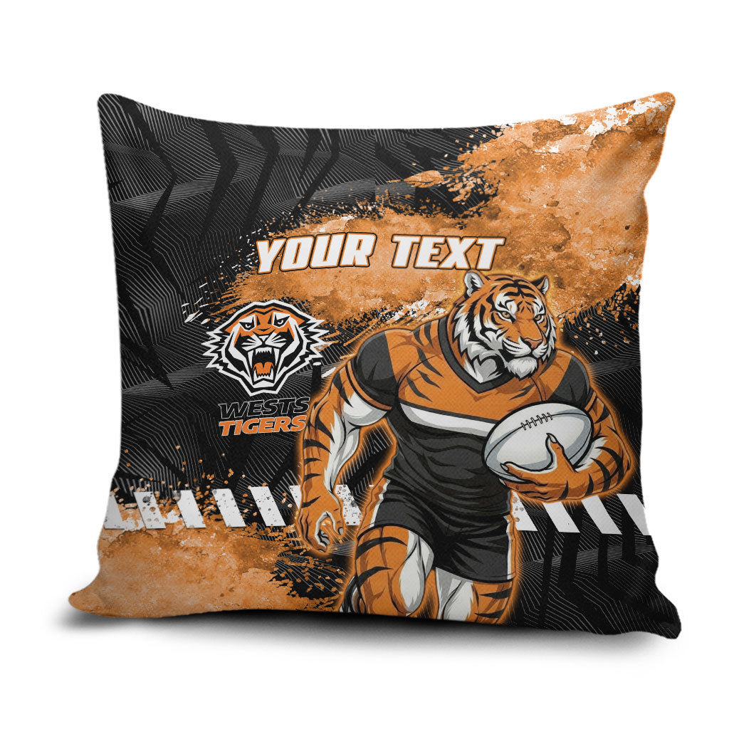 Personalized Wests Tigers Rugby Pillow Cover Tiger Mascot - Sporty Splash Art Style