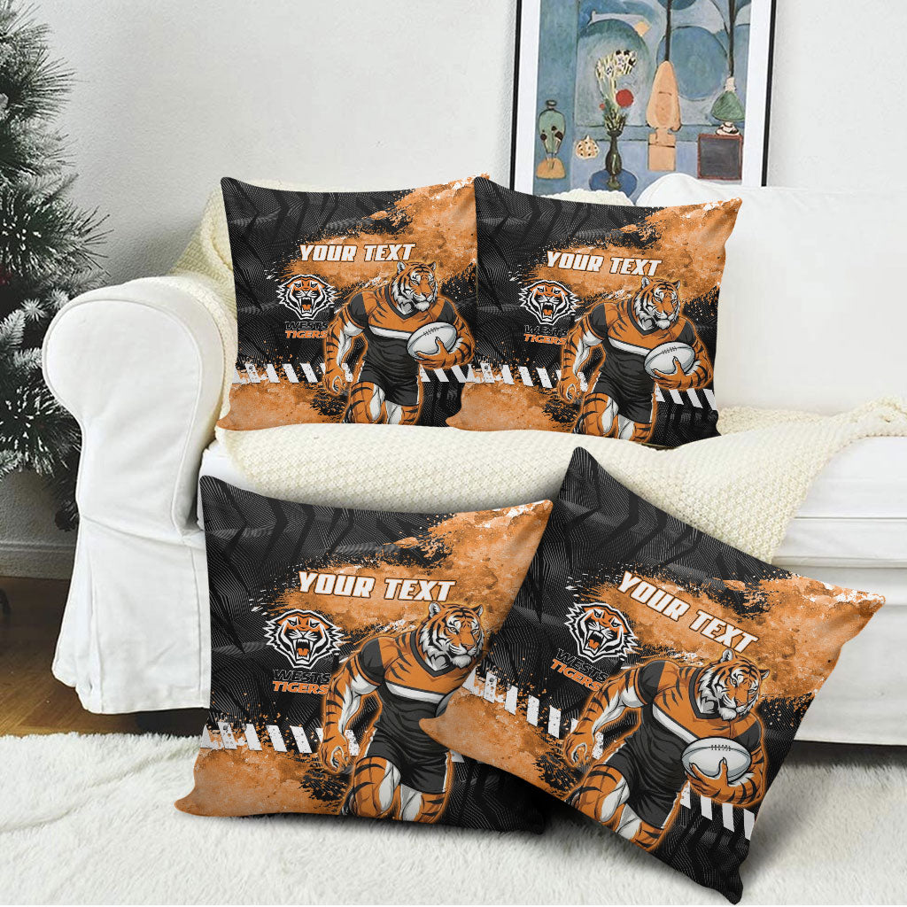 Personalized Wests Tigers Rugby Pillow Cover Tiger Mascot - Sporty Splash Art Style
