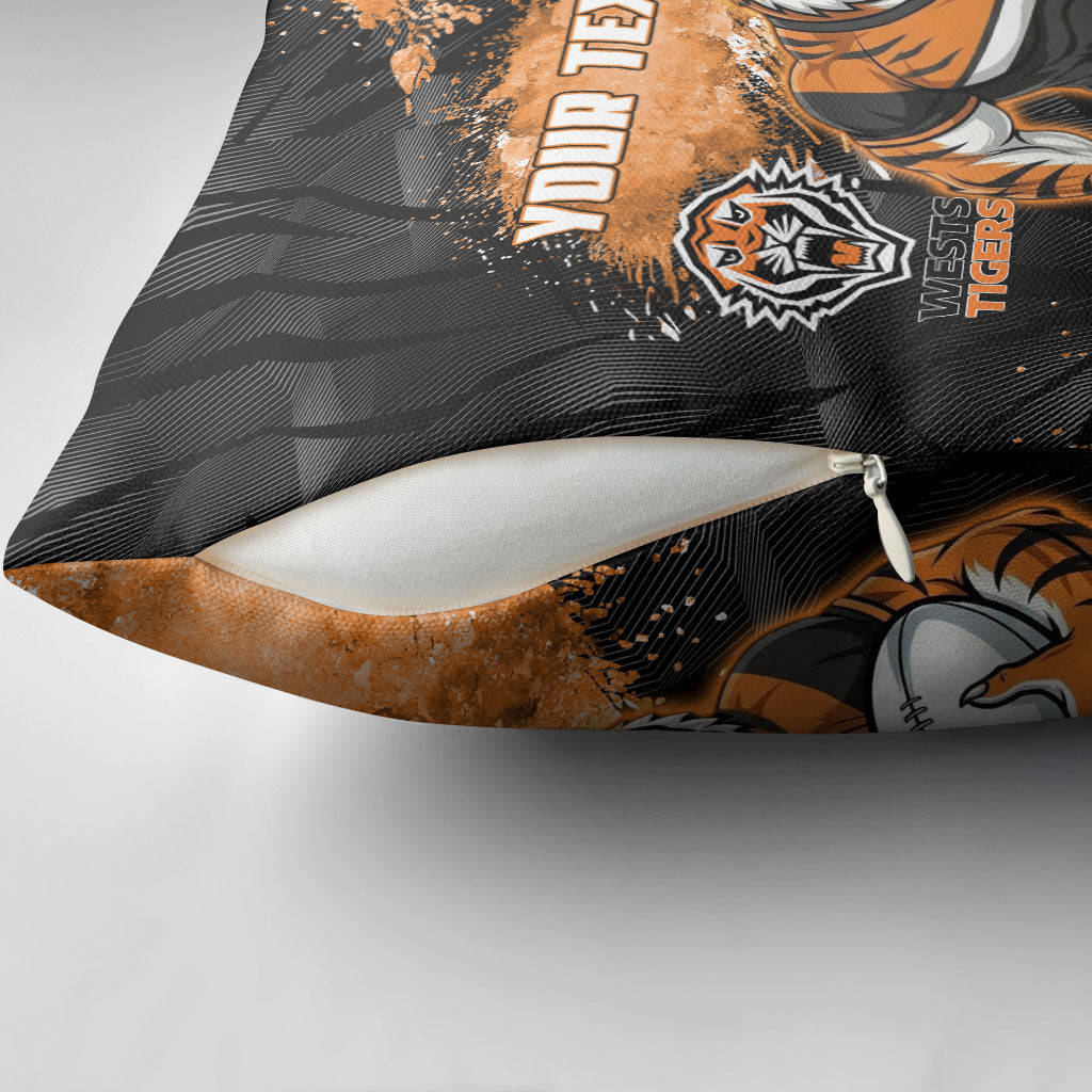 Personalized Wests Tigers Rugby Pillow Cover Tiger Mascot - Sporty Splash Art Style