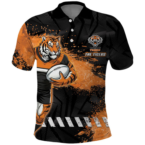 Personalized Wests Tigers Rugby Polo Shirt Tiger Mascot - Sporty Splash Art Style