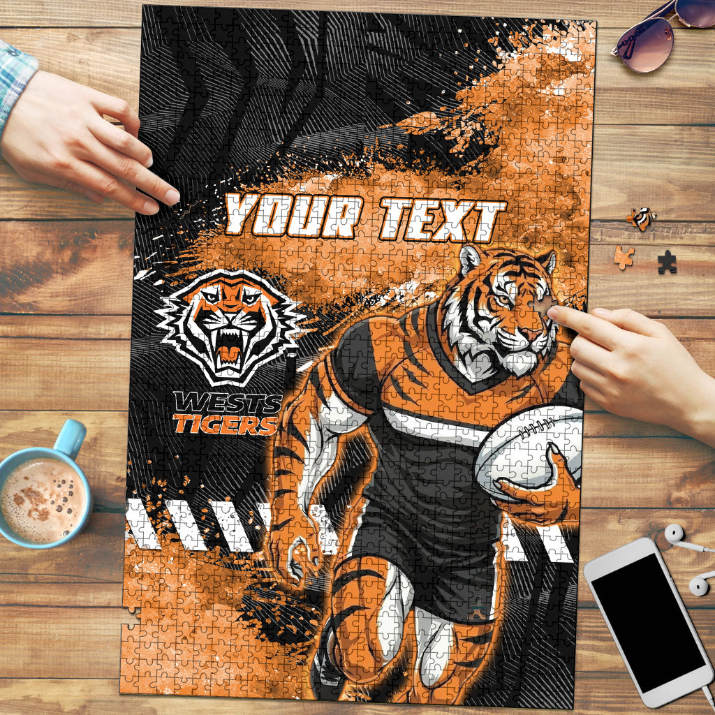 Personalized Wests Tigers Rugby Puzzle Tiger Mascot - Sporty Splash Art Style