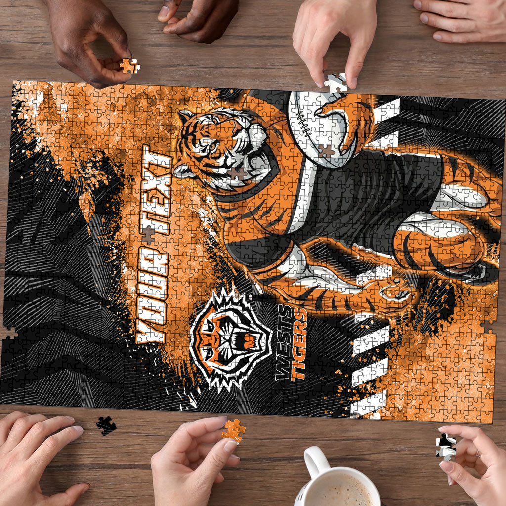 Personalized Wests Tigers Rugby Puzzle Tiger Mascot - Sporty Splash Art Style