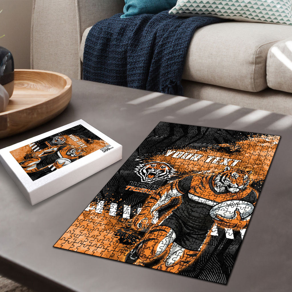 Personalized Wests Tigers Rugby Puzzle Tiger Mascot - Sporty Splash Art Style