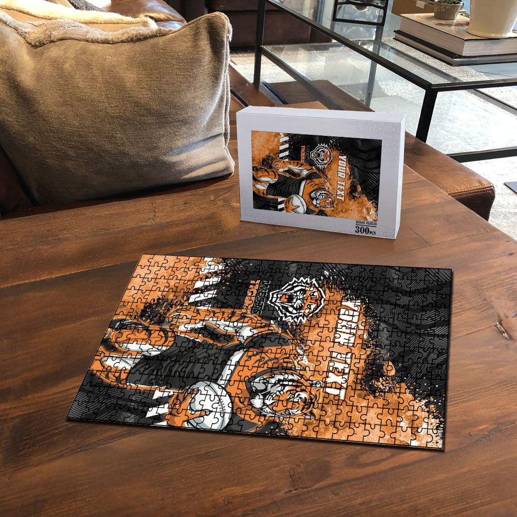 Personalized Wests Tigers Rugby Puzzle Tiger Mascot - Sporty Splash Art Style
