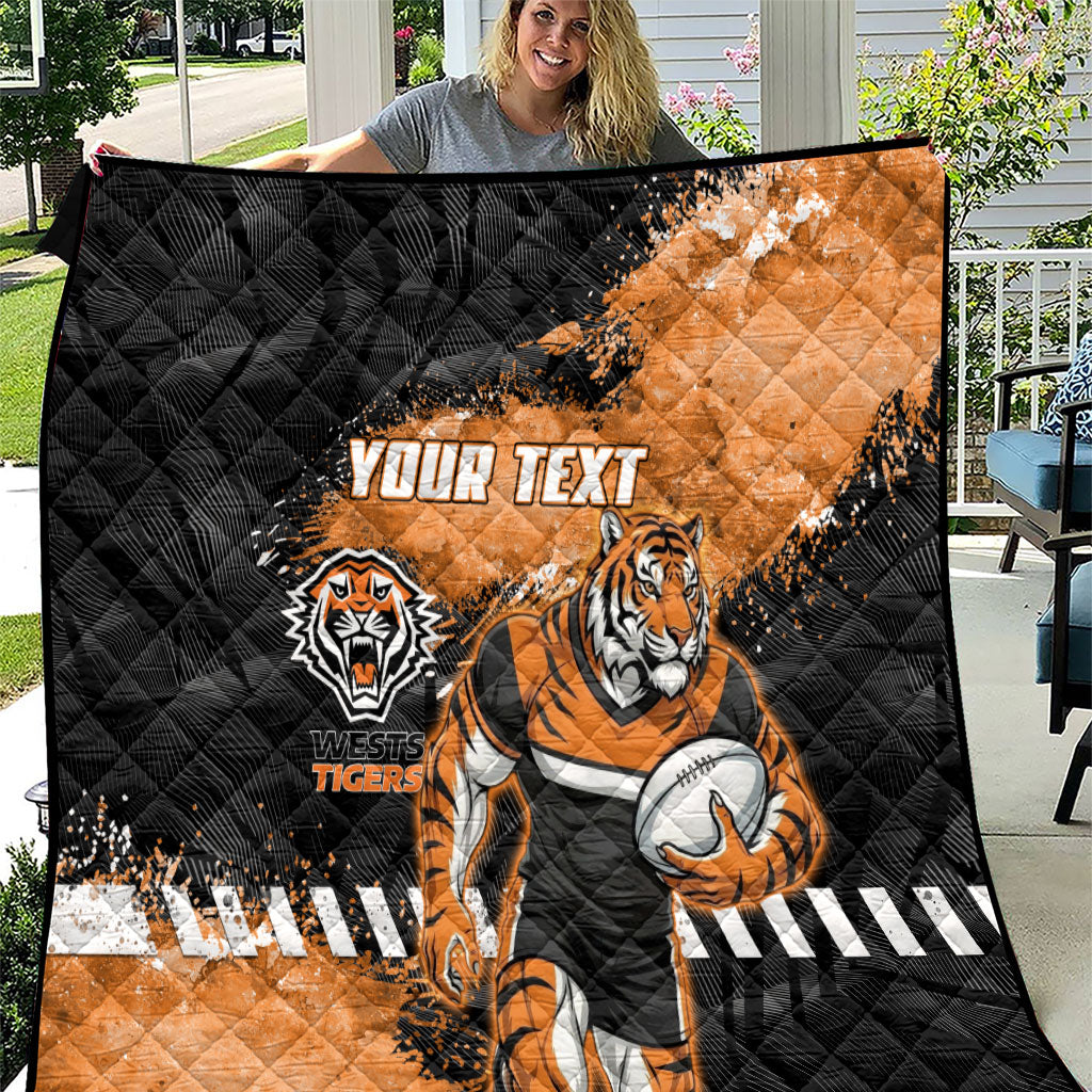 Personalized Wests Tigers Rugby Quilt Tiger Mascot - Sporty Splash Art Style