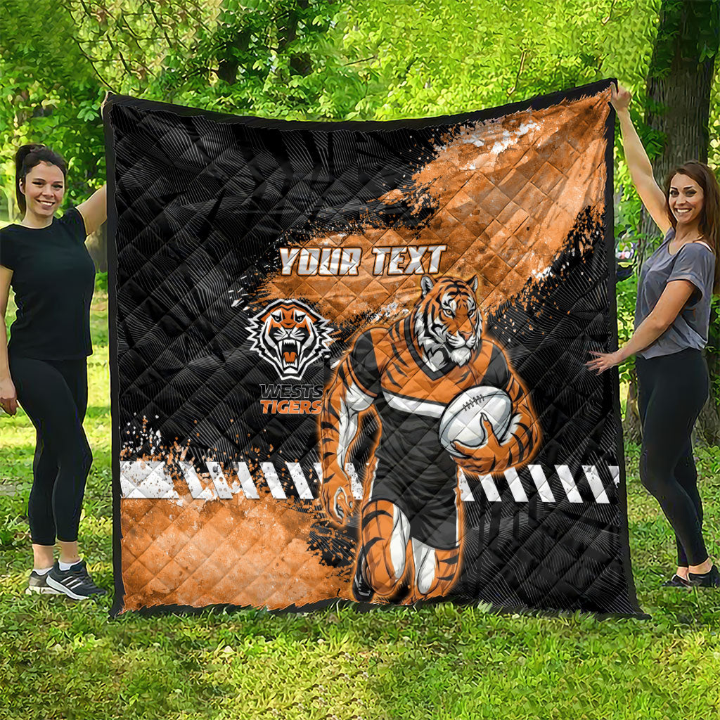 Personalized Wests Tigers Rugby Quilt Tiger Mascot - Sporty Splash Art Style