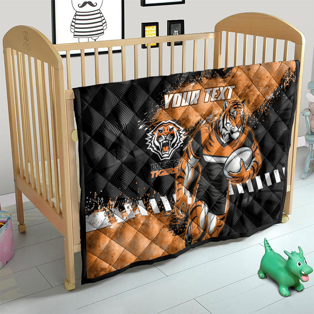 Personalized Wests Tigers Rugby Quilt Tiger Mascot - Sporty Splash Art Style