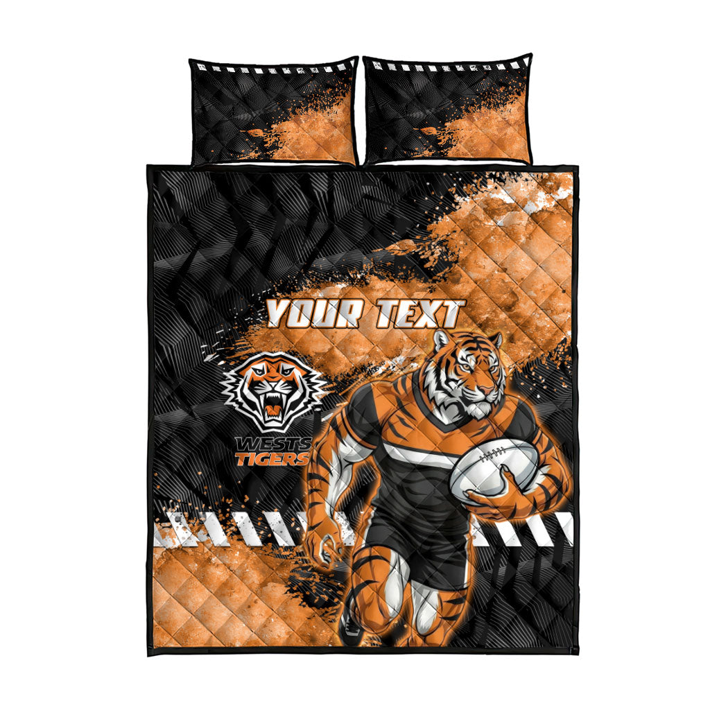 Personalized Wests Tigers Rugby Quilt Bed Set Tiger Mascot - Sporty Splash Art Style