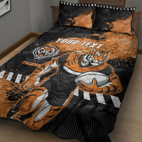 Personalized Wests Tigers Rugby Quilt Bed Set Tiger Mascot - Sporty Splash Art Style