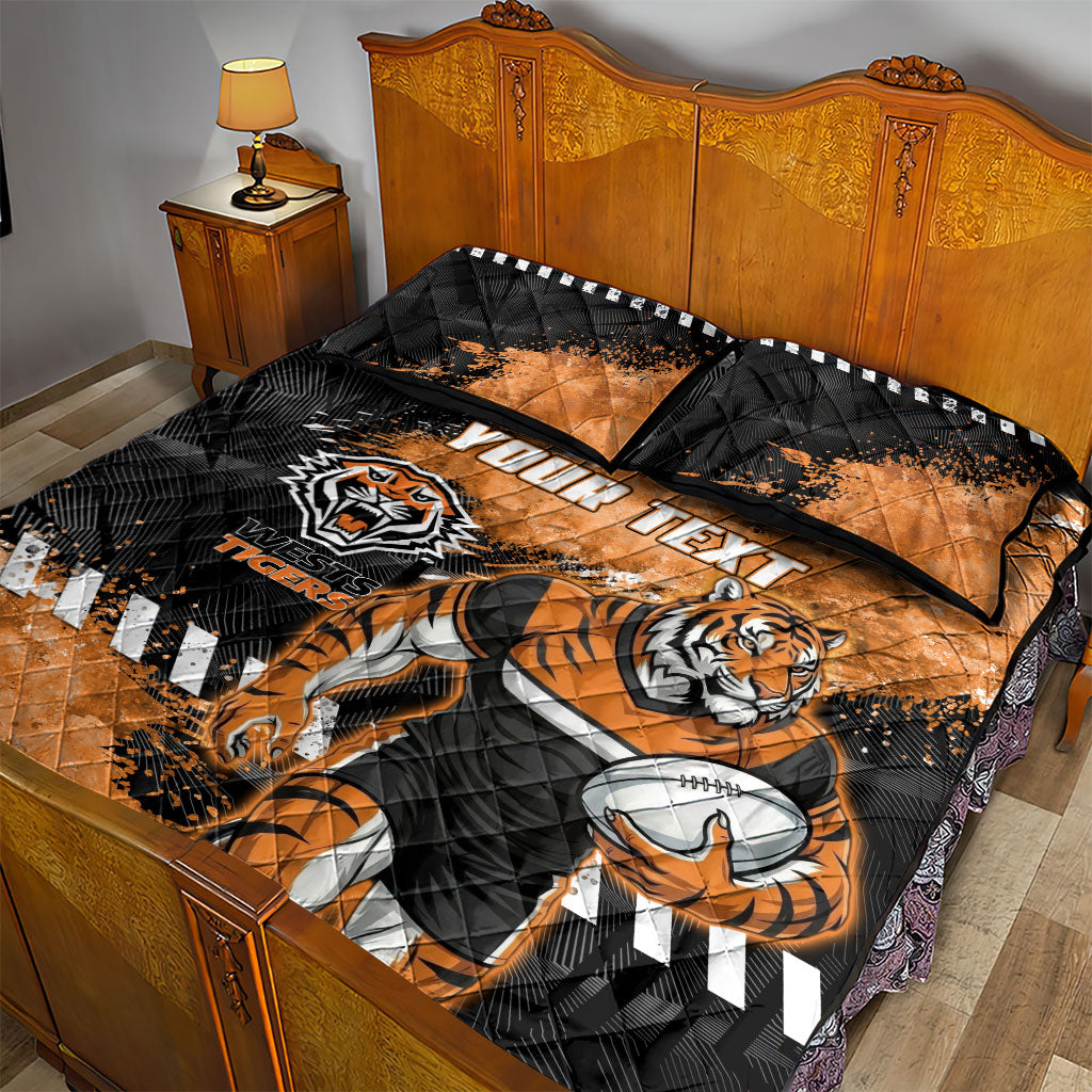 Personalized Wests Tigers Rugby Quilt Bed Set Tiger Mascot - Sporty Splash Art Style