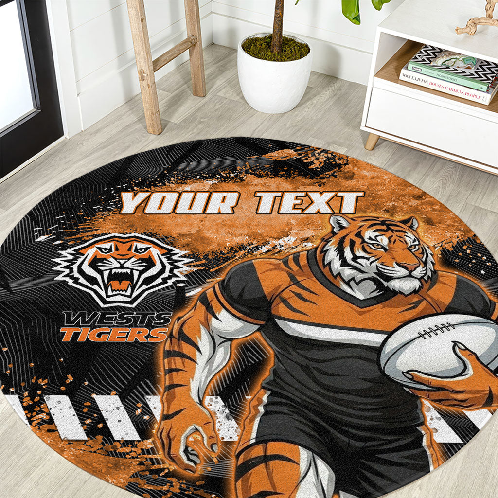 Personalized Wests Tigers Rugby Round Carpet Tiger Mascot - Sporty Splash Art Style