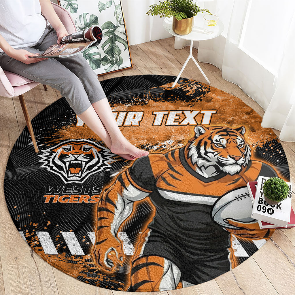 Personalized Wests Tigers Rugby Round Carpet Tiger Mascot - Sporty Splash Art Style