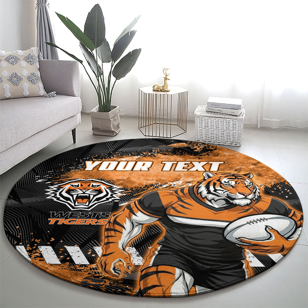Personalized Wests Tigers Rugby Round Carpet Tiger Mascot - Sporty Splash Art Style