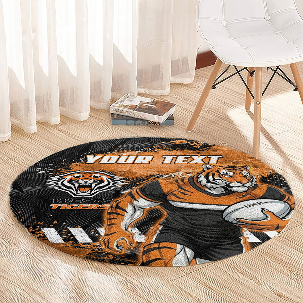 Personalized Wests Tigers Rugby Round Carpet Tiger Mascot - Sporty Splash Art Style