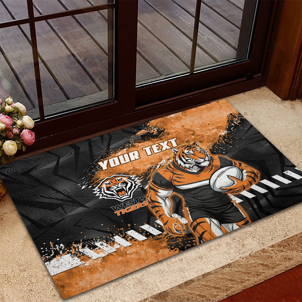 Personalized Wests Tigers Rugby Rubber Doormat Tiger Mascot - Sporty Splash Art Style