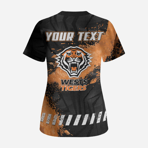 Personalized Wests Tigers Rugby Scrub Top Tiger Mascot - Sporty Splash Art Style