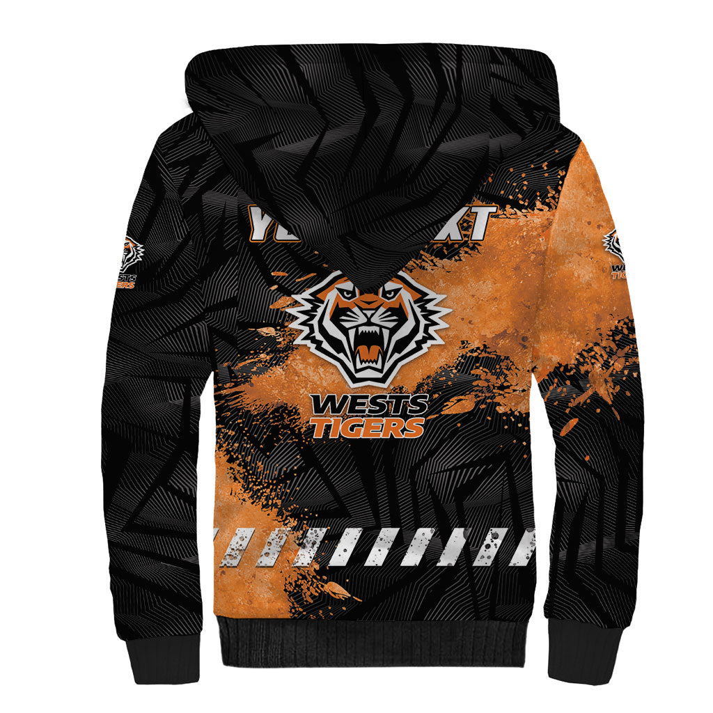 Personalized Wests Tigers Rugby Sherpa Hoodie Tiger Mascot - Sporty Splash Art Style