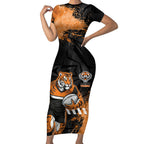 Personalized Wests Tigers Rugby Short Sleeve Bodycon Dress Tiger Mascot - Sporty Splash Art Style