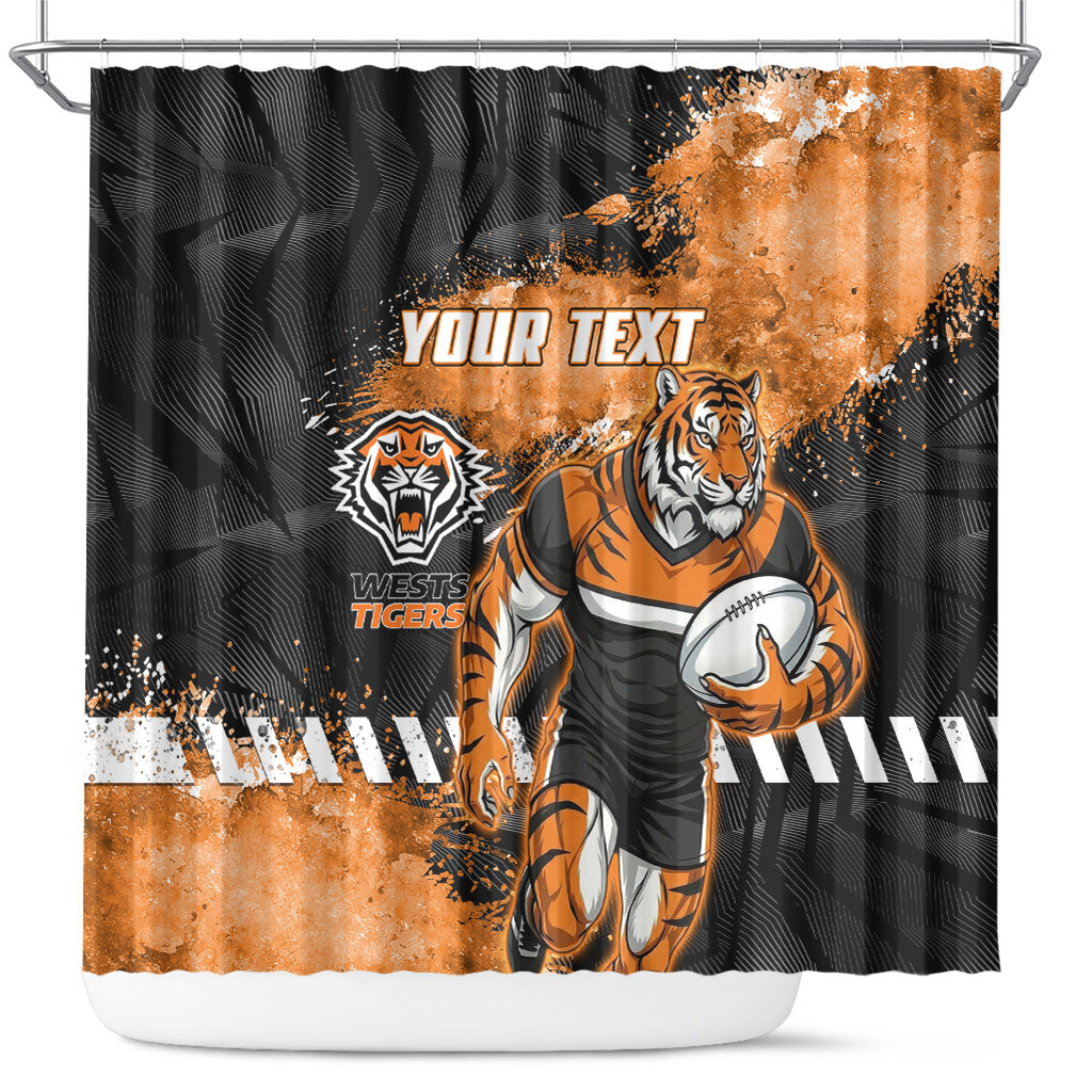 Personalized Wests Tigers Rugby Shower Curtain Tiger Mascot - Sporty Splash Art Style
