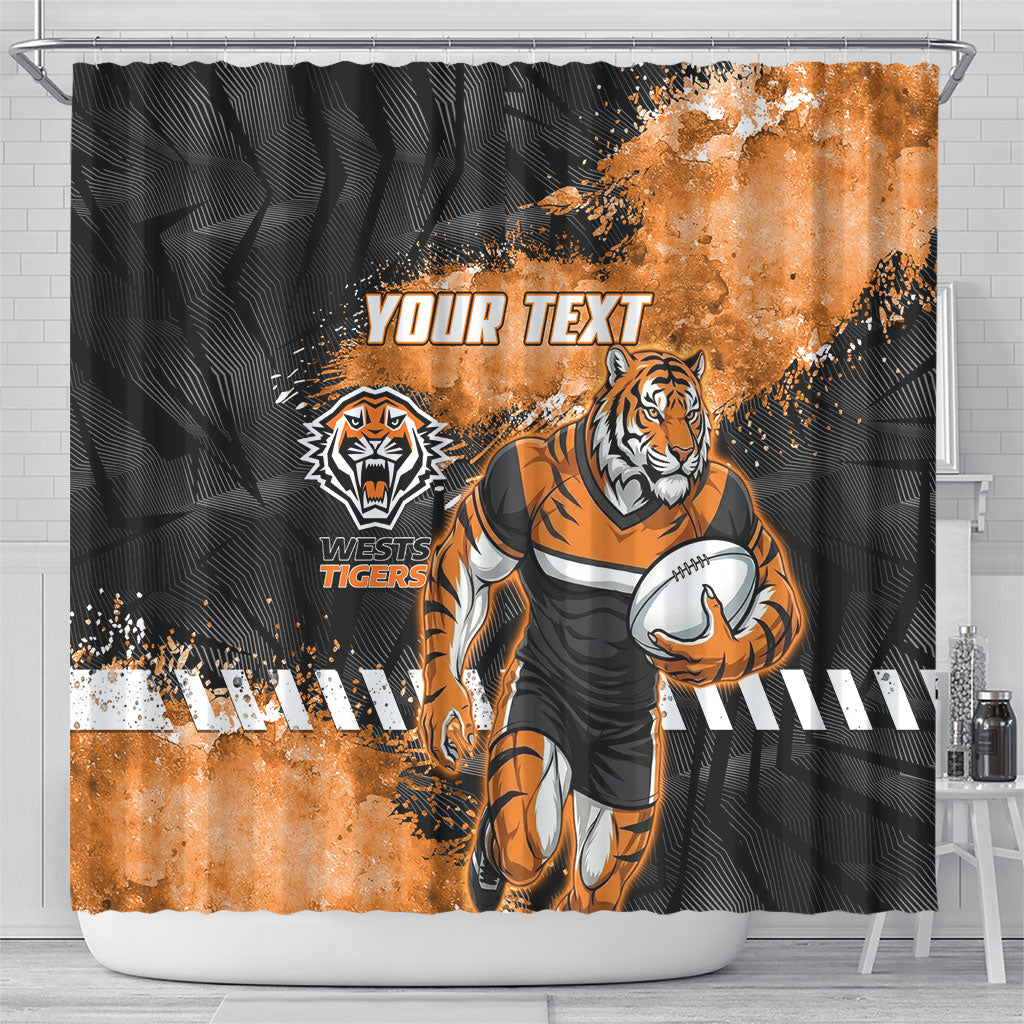 Personalized Wests Tigers Rugby Shower Curtain Tiger Mascot - Sporty Splash Art Style