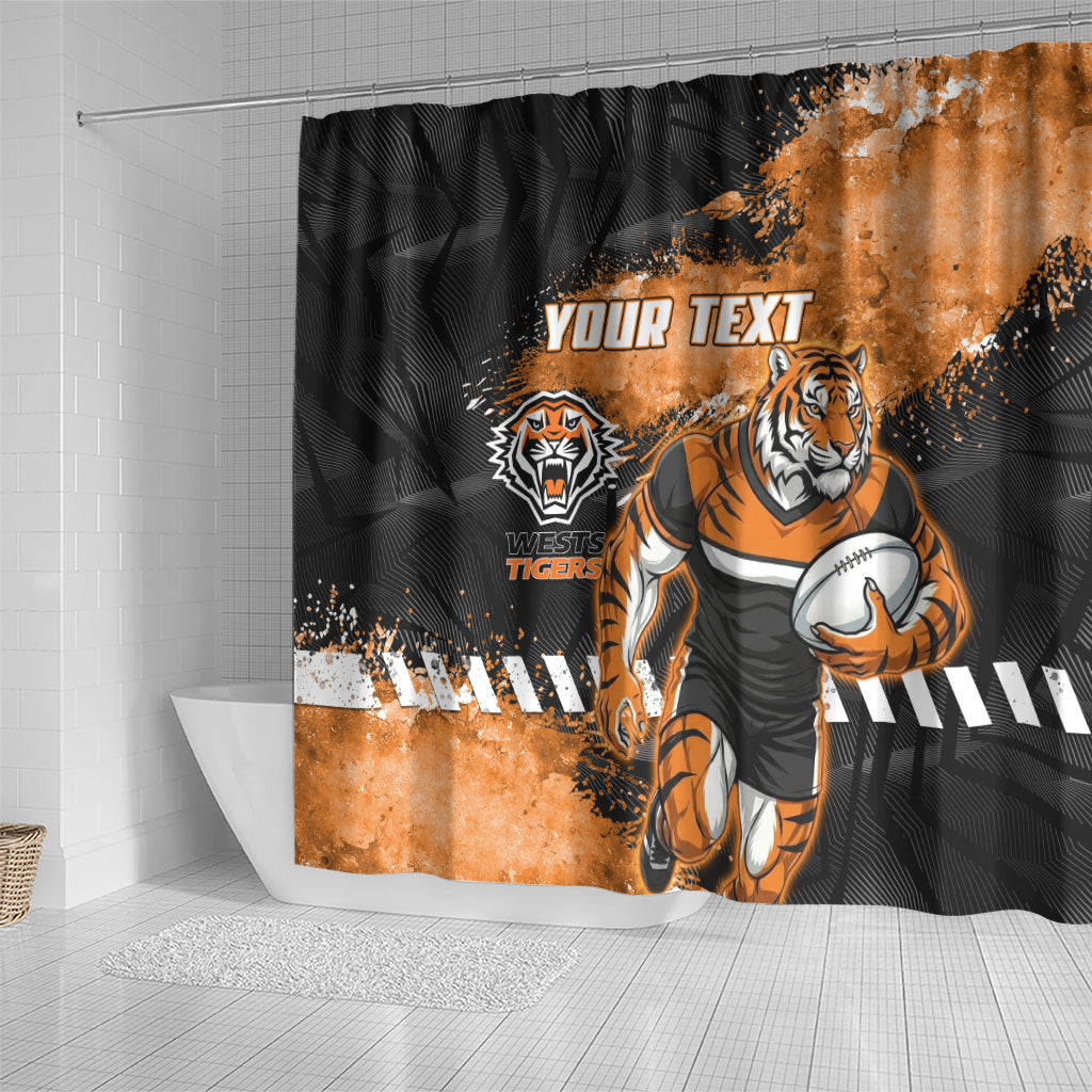 Personalized Wests Tigers Rugby Shower Curtain Tiger Mascot - Sporty Splash Art Style