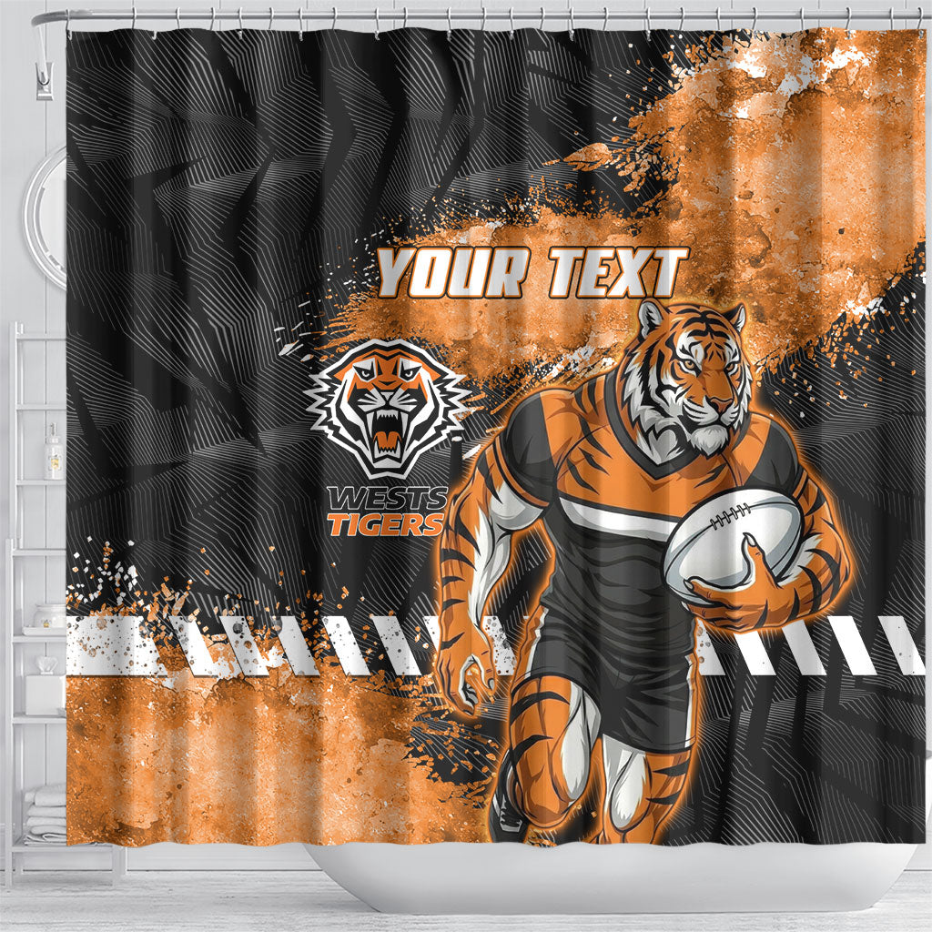 Personalized Wests Tigers Rugby Shower Curtain Tiger Mascot - Sporty Splash Art Style