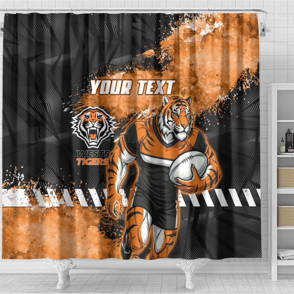 Personalized Wests Tigers Rugby Shower Curtain Tiger Mascot - Sporty Splash Art Style