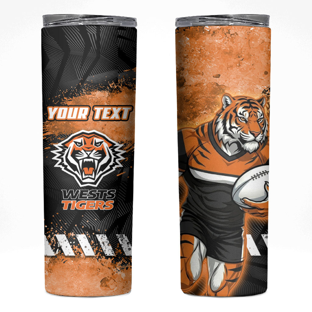 Personalized Wests Tigers Rugby Skinny Tumbler Tiger Mascot - Sporty Splash Art Style