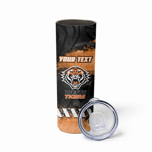 Personalized Wests Tigers Rugby Skinny Tumbler Tiger Mascot - Sporty Splash Art Style