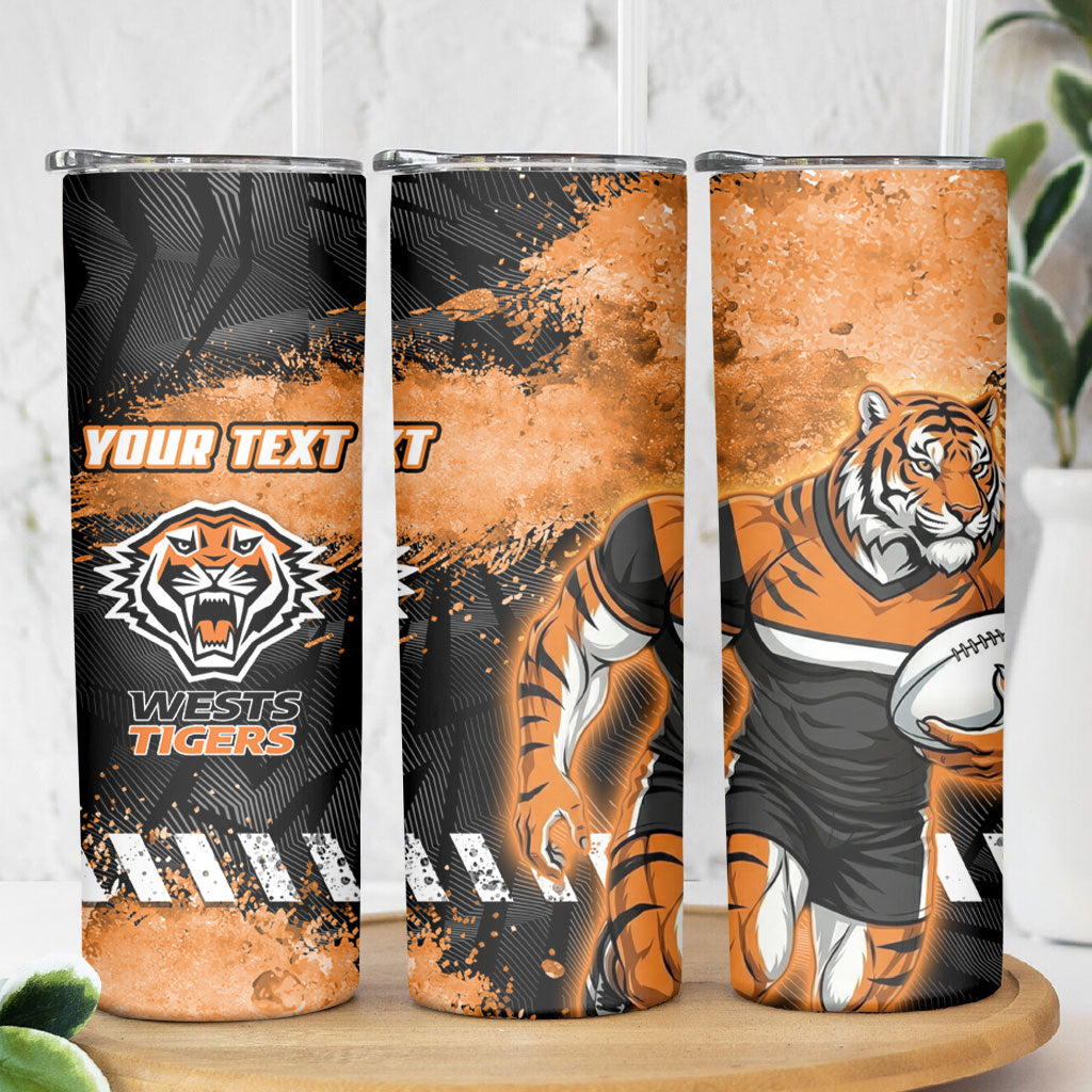 Personalized Wests Tigers Rugby Skinny Tumbler Tiger Mascot - Sporty Splash Art Style