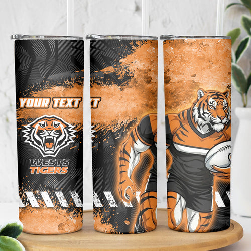 Personalized Wests Tigers Rugby Skinny Tumbler Tiger Mascot - Sporty Splash Art Style