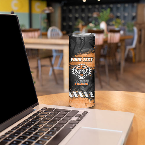 Personalized Wests Tigers Rugby Skinny Tumbler Tiger Mascot - Sporty Splash Art Style