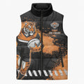 Personalized Wests Tigers Rugby Sleeveless Puffer Jacket Tiger Mascot - Sporty Splash Art Style