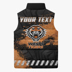 Personalized Wests Tigers Rugby Sleeveless Puffer Jacket Tiger Mascot - Sporty Splash Art Style